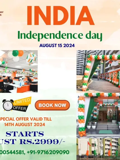 Our special limited-time offer for Independence Day office decorations. This graphic provides clear pricing and contact information, making it simple for corporate clients to book our services for their patriotic celebrations.