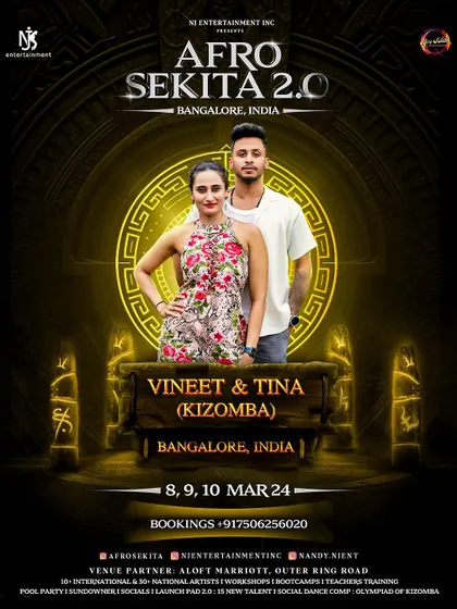 Our official artist poster for Afro Sekita 2.0. These features recognize our role as pioneers for Kizomba and Urban Kiz in Bangalore and across India.