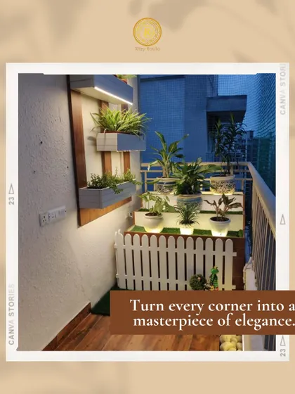 Turn every corner into a masterpiece of elegance. This small balcony is transformed into a lush green space with vertical planters and soft lighting.