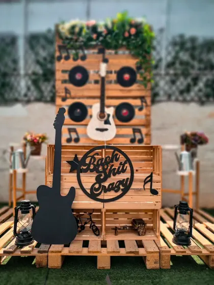 Another view of the "Bach Shit Crazy" rockstar theme. It's a perfect blend of boho and rock and roll, ideal for a unique and memorable bachelorette party.