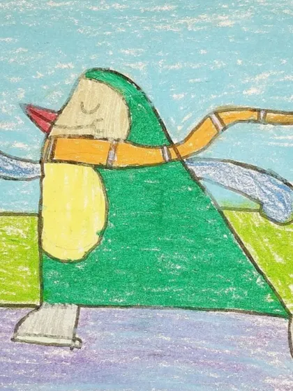This simple yet expressive drawing of a penguin shows how even basic shapes can be used to create a character with personality and movement.