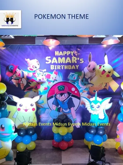 Another look at the vibrant Pokémon setup. The use of character cutouts and themed colors like red, yellow, and blue instantly brings the popular animated series to life.