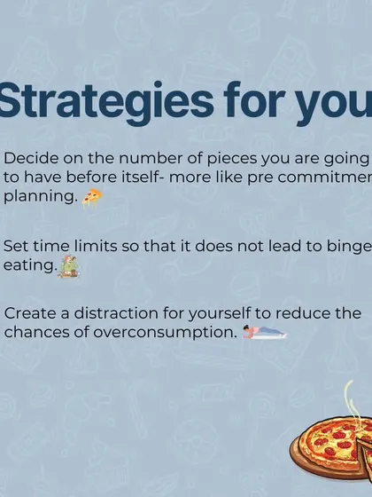 You can still enjoy pizza on a diet! This graphic gives you strategies for mindful indulgence, like pre-committing to the number of slices and setting time limits to avoid bingeing.