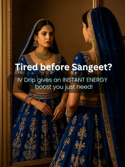 Wedding planning is exhausting, and it can show on your skin. An IV Drip before a big function like your Sangeet provides an instant energy and hydration boost, ensuring you feel as vibrant as you look, ready to dance the night away.