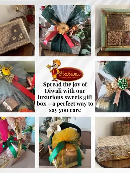 Spread the joy of any festival with our luxurious gift hampers. This collage showcases the variety of our elegant packaging, from intricate boxes to beautifully wrapped parcels, ensuring your gift looks as good as it tastes.