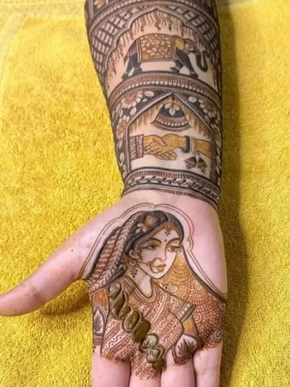 A clear shot of the bride's portrait, showing the fine lines and shading I use to bring the face to life.