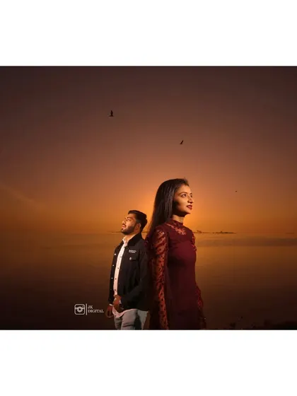 Using the last light of the day to create a dramatic, artistic portrait. The orange glow of the sunset creates a warm and intimate mood for this couple's photo.