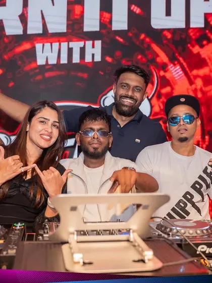 Posing with fellow DJs and the event team at Kaavaalaa 3.0. Collaborating with other talented artists is one of the best parts of the international festival circuit.