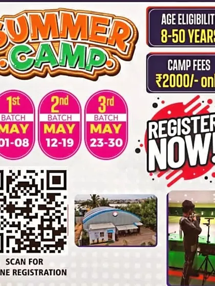 Here are the details for our upcoming Summer Camp. We offer structured batches for beginners aged 8 to 50, providing a perfect entry into air rifle and air pistol shooting.