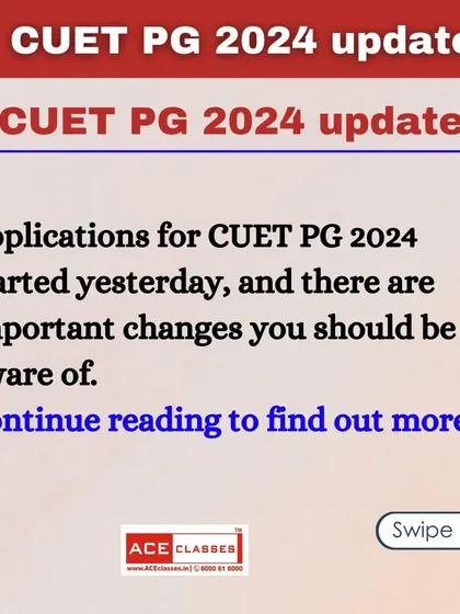 A carousel post detailing important updates for the CUET PG 2024 exam, starting with the application commencement announcement.