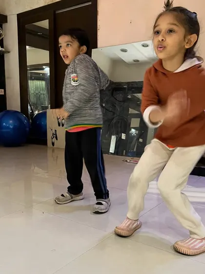 Young dancers learning choreography in my kids' class. These sessions focus on basic steps, rhythm, and expression, helping children develop their skills while having fun.