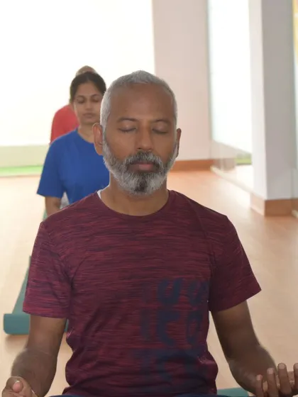 Yoga is a journey inward. This moment of quiet meditation during our Teacher Training Course captures the essence of finding peace and stillness amidst the practice.