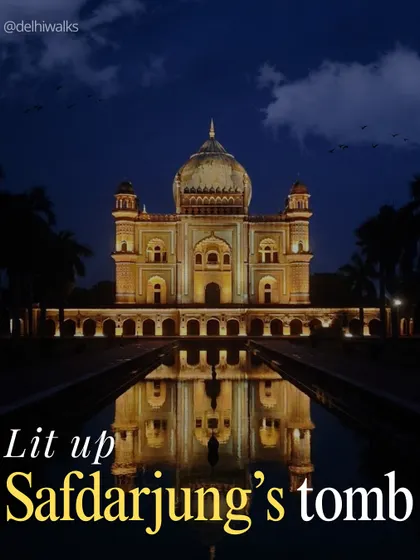 Safdarjung's Tomb, beautifully lit up at night. It's the last monumental garden tomb of the Mughals, and its story is one of love, ambition, and a crumbling empire.