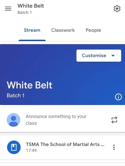 A screenshot of our Google Classroom for White Belts. This initiative shows our commitment to using modern tools to supplement traditional training methods and support our students.