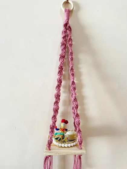 A mini version of my macrame shelf, perfect for holding very small items like tea lights or miniature figurines.