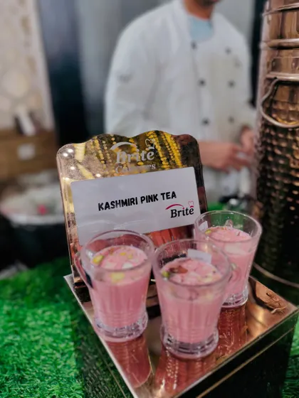 Three glasses of Kashmiri Pink Tea, ready to be served.