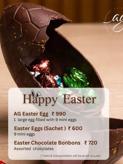 My Easter menu includes a large chocolate egg filled with mini eggs, as well as sachets of mini eggs and assorted chocolate bonbons.