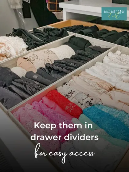 Drawer dividers are essential for easy access. We use them to create specific zones for different types of intimates, from socks to lingerie.