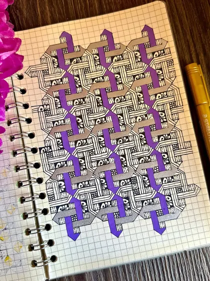 A complex, woven-style pattern in purple and grey. I love how this one seems to have so much movement.