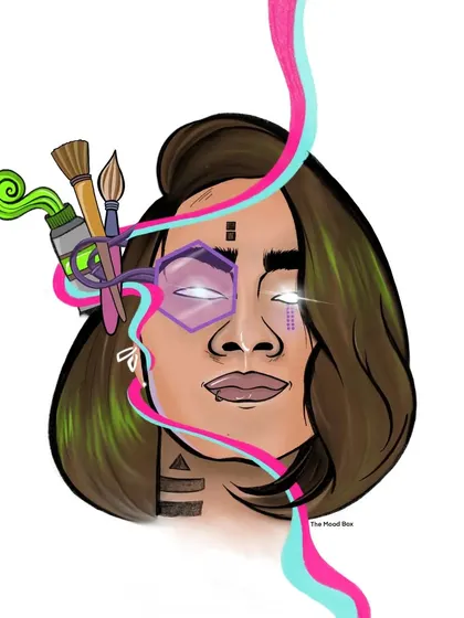 Exploring different styles is what keeps my work fresh. This is a futuristic self-portrait I created, playing with cyberpunk aesthetics, glowing elements, and geometric shapes to create something totally unique.