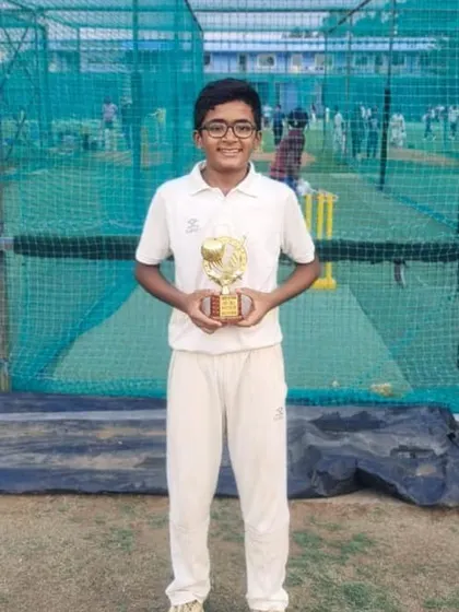 Bhargav Pavan awarded Player of the Match in the Sheen Cricket Cup U-12.