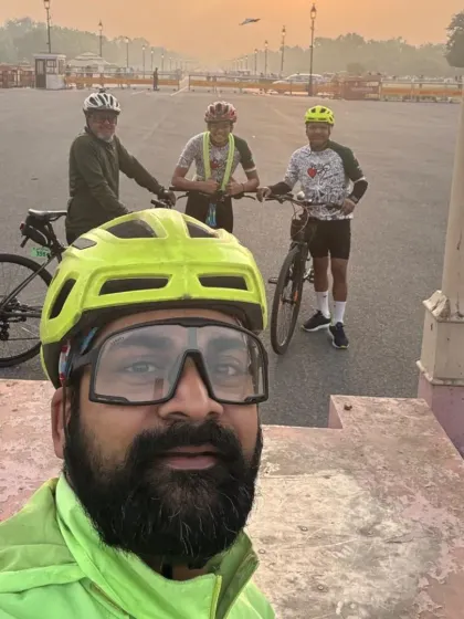 A group selfie at India Gate during our Monday chit-chat ride. We love exploring the heart of Delhi when the roads are empty.