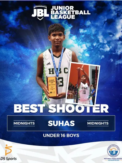 Suhas from the Midnights is the U16 Boys Best Shooter. His sharpshooting skills were on full display throughout the Junior Basketball League.
