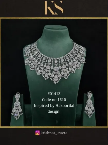 The same Hazoorilal-inspired design in a timeless all-white diamond look. This is a classic and versatile choice.