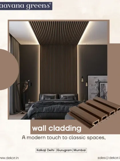 We created this stunning accent wall behind the bed using our dark wood WPC louver panels. The fluted texture and integrated backlighting add depth and a modern, luxurious feel to the bedroom, creating a perfect sanctuary.