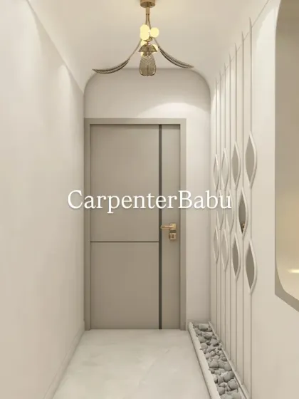 A view of the hallway leading from the decorative partition, showing how even transitional spaces can be designed with intention and style.