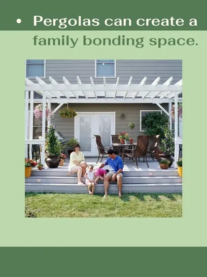 A well-designed pergola can become the heart of family life. This classic white pergola on a deck creates a designated space for family bonding, outdoor meals, and relaxing together.