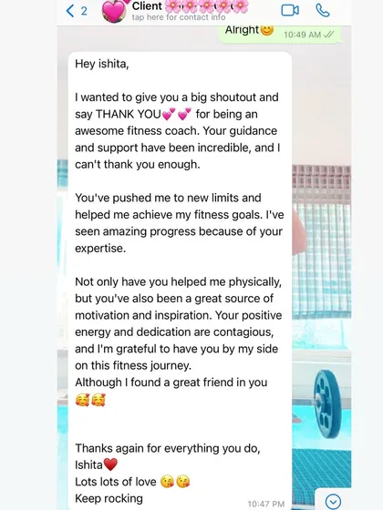 This client found a great friend in me. My positive energy and dedication are contagious and help clients achieve their fitness goals.