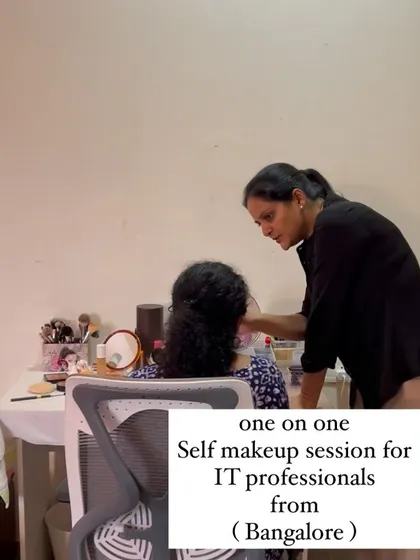 An IT professional from Bangalore in a one-on-one self makeup session. I provide personalized feedback to help each student perfect their technique.