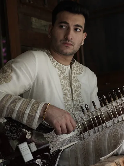 A portrait with my sitar, reflecting on my 16-year journey and the responsibility of carrying our culture forward.