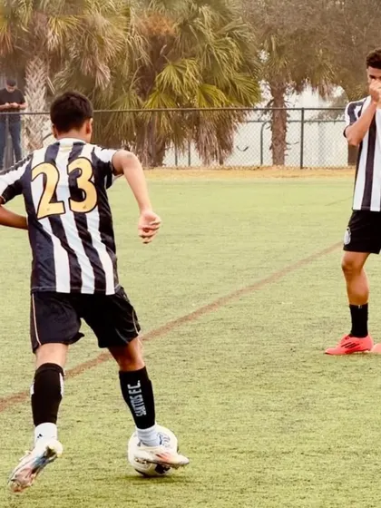 Mustafa in action during a drill at the Santos FC youth academy camp, showcasing the skills honed at RSA.