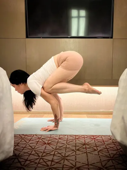 Bakasana, or Crane Pose, is an arm-balancing pose that strengthens the arms and wrists while improving overall body balance. It is a beautiful expression of focus and strength from the Ashtanga practice.