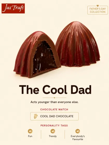 Our "Cool Dad" chocolate is shown whole and cut open in this Father's Day design from the dad-personality collection.
