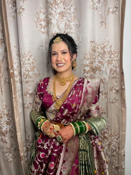 A happy bride, confident in her unique, cross-cultural look. It was a joy to create this special style for her.