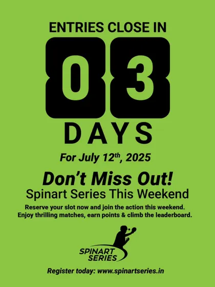 The clock is ticking. You have only three days left to register for our upcoming Spinart Series event. Don't miss your chance to compete.