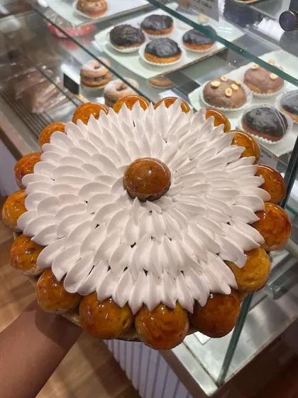 A throwback to this huge St. Honore cake we made for a special order. It's a classic French dessert made with puff pastry, caramel-dipped cream puffs, and pastry cream.