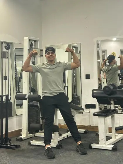 Double bicep pose.
