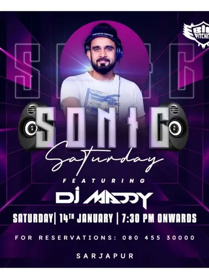 This 'Sonic Saturday' poster highlights the powerful sound system we party with. Great music needs great audio to really hit hard.