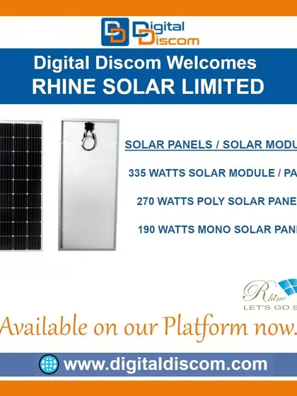 Rhine Solar Limited lists a range of solar panels and modules on our platform. Their offerings include 335W modules, 270W poly solar panels, and 190W mono solar panels.