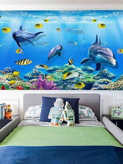 A duplicate of media 149, this vibrant ocean life wallpaper is perfect for creating a fun and imaginative bedroom for a child who loves sea creatures.
