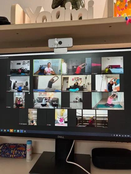 Another view of our vibrant online class. Notice the different levels and modifications. My goal is to make fitness accessible to everyone, whether you're a beginner or an advanced practitioner.