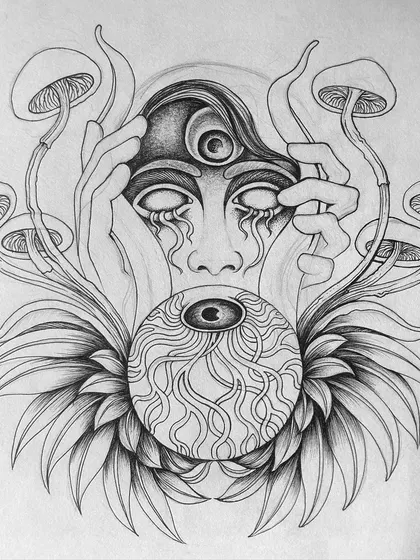 A nearly complete version of the surreal sticker design.