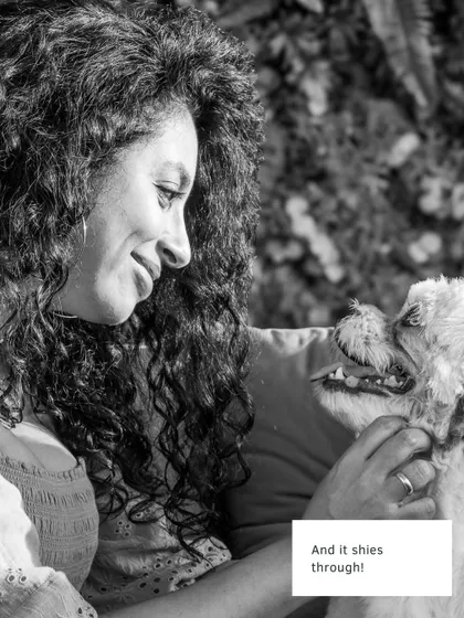 A tender black and white moment between Milo and his favorite person. Monochrome photos often highlight the emotion and connection in a powerful, timeless way.