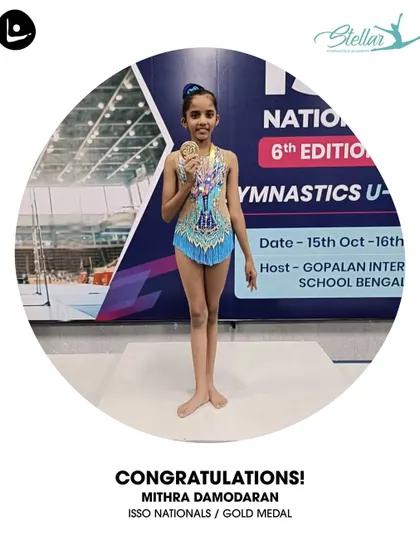 Gold for Mithra Damodaran! We celebrate her fantastic achievement at the ISSO Nationals, showcasing the excellence of our gymnastics program.
