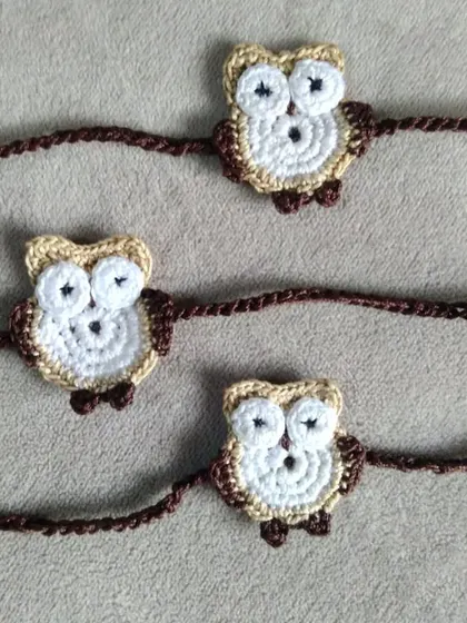 For the wise little brother, our adorable owl-themed crochet rakhis. These cute character rakhis are a hit with kids and add a playful touch to the festival.