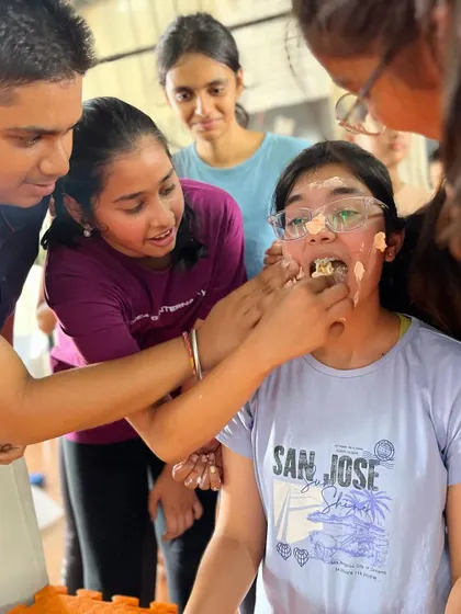 A face full of cake and happiness. This is what a successful birthday celebration looks like at The Movement Studio.